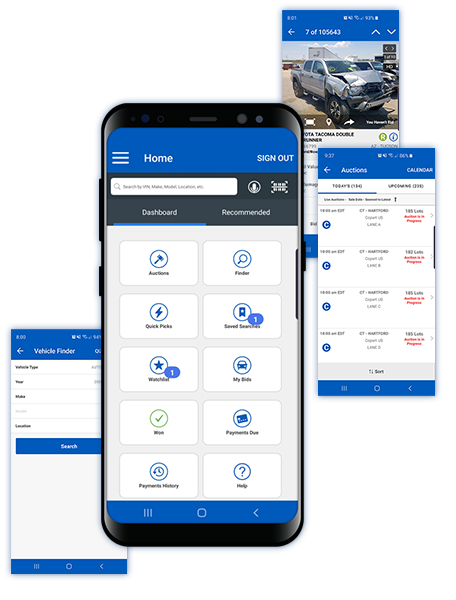 Copart Mobile App on smartphone and tablet