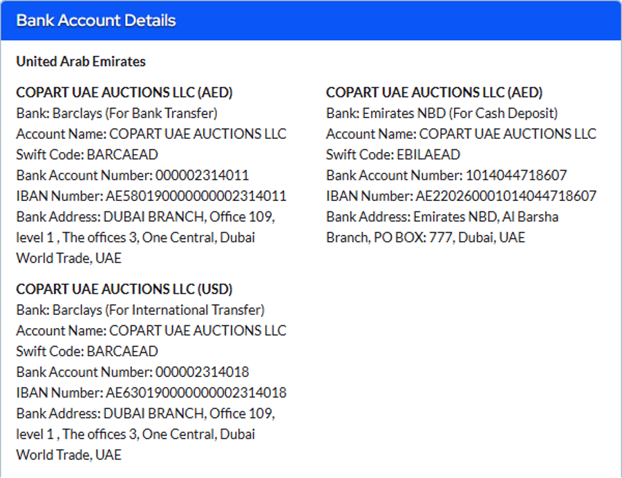 bank details